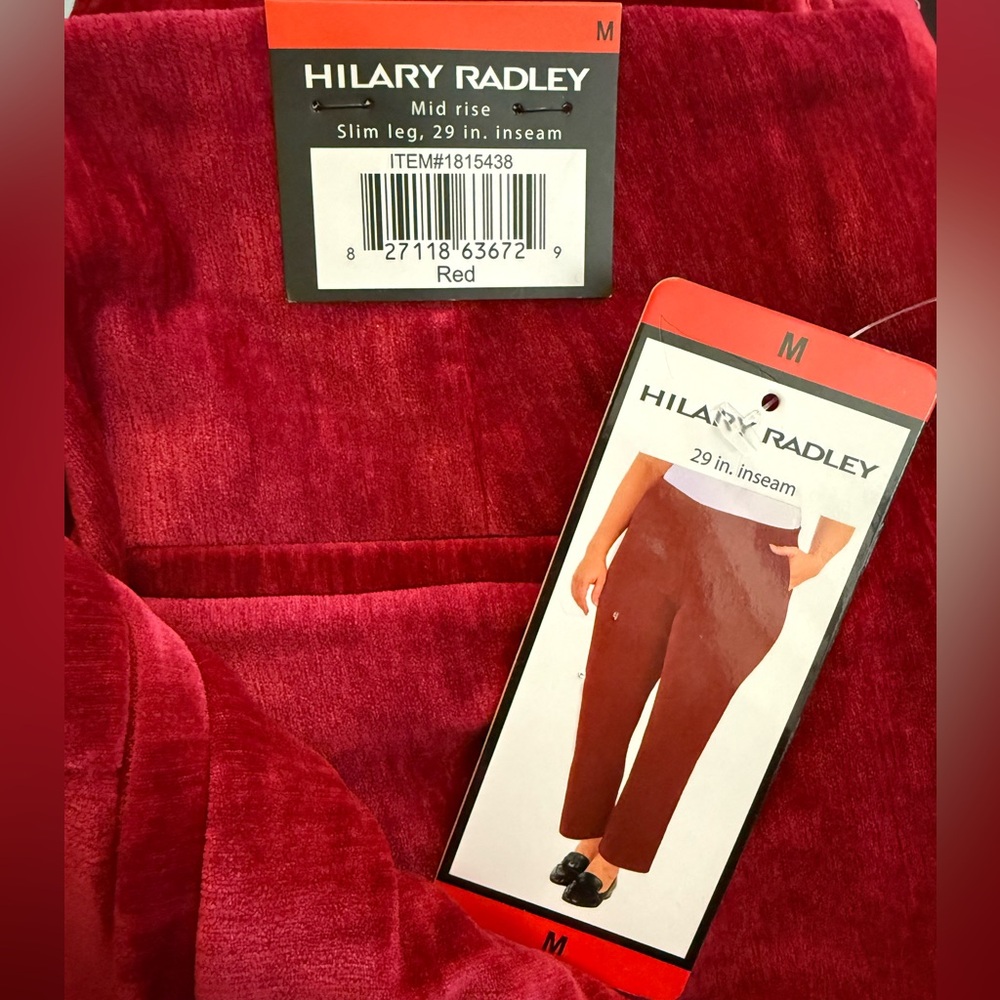 Hilary Radley Red Velvet Pull On Pants Women M Stretch Slim Leg Holiday NWT - Picture 5 of 11